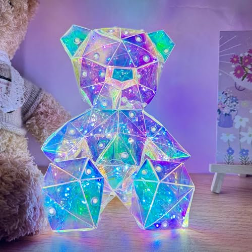 Anywin LED Nachtlicht mit buntem Teddybär, leuchtende Bärenlampe als Geschenk Ihrer Tochter, Mädchen, Frau, Freundin, eine Überraschung zu bereiten, Raumdekoration