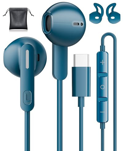 Auriculares Tipo C para Samsung Galaxy S24 S23 S25 Ultra S22 A55 A54 A53 5G Auriculares USB C con Micrófono Control Volumen Cascos con Cable Tipo C para iPhone 15 16 Pro MAX Google Pixel 8 7 Xiaomi 14