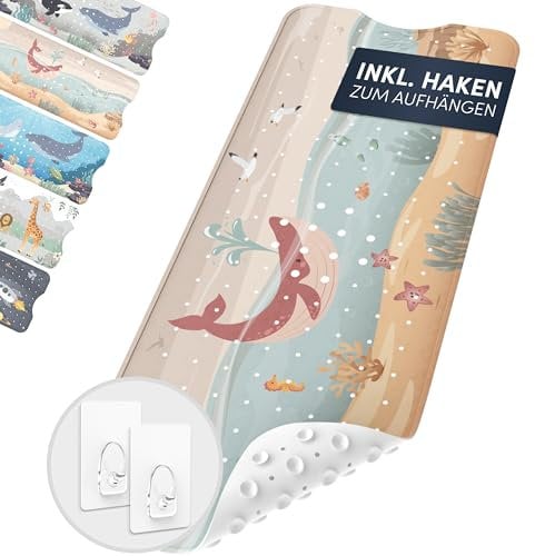 avakido® Alfombra Antideslizante para bañera Infantil - Sin BPA, Resistente al Moho y Lavable a máquina - Alfombrilla antimoho con 2 Ganchos incluidos - Segura para bebés y niños