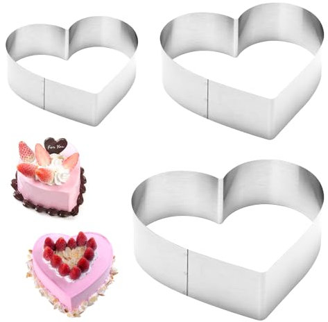 3 Pièces Cercle Patisserie Coeur, Moule Patisserie Coeur en Acier Inoxydable Diamètre 10/15/20 cm Hauteur 4.5 cm Cercle a Patisserie Moule Coeur Moule Gateau Coeur Pour Pâtisseries Gâteaux Moussés