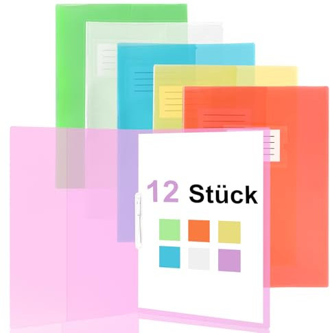 12 Stück Schnellhefter A4 Stabil Plastik Hefter Schnellhefter mit Namensschild Heftschoner Schnellhefter Fact Transluzentem PP Heftstreifen Pappe Bunt für Schule Büro