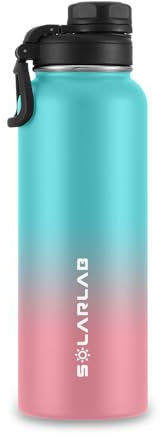 SOLARLAB Borraccia termica 1,2l acciaio Inox - Bottiglia Acqua Termos - Senza BPA - Borracce Perfetto per Bevande Calde, Fredde, All'aperto,Campeggio(1.2L,Macaron Blue+Pinke)