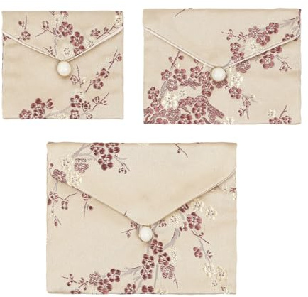 Andux Schmuckbeutel Reiseschmuck Seidenbeutel 3pcs SP/DZ-01(Golden) | Münze Seidenbrokat Reiseschmuckbeutel Purse Plum Blossom Embroidery