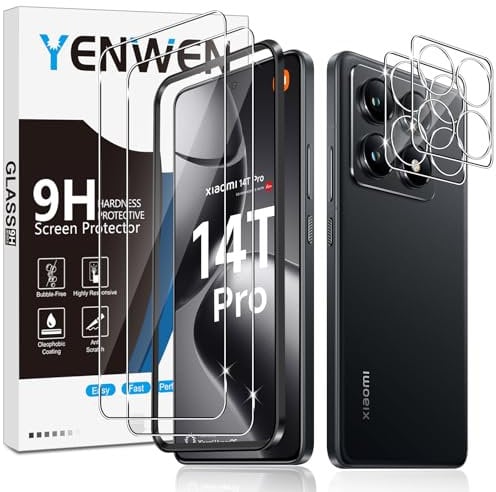 Yenwen Schutzfolie für Xiaomi 14T Pro 5G für Panzerglas, 2 Stück Displayschutz mit 2 Stück Kameraschutz, 9H Härte Schutzglas Screen, Handy Panzer Schutz Glas HD Klar Folie für Mi 14 T Pro