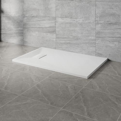 NRG 1300x700mm White Rectangle Shower Base Tray SMC Slate Effect Slip-Resistance Bathroom Shower Enclosure Tray