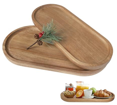 SUPAWAY 2 Oval Bandeja de Madera Grande 15cm+ pequeño 12cm Bandeja Decorativa Ovals Acacia Mostrador Bandeja pequeña Bandejas Madera Ligeras para Alimentos Frutas Aperitivos Pasteles decoración hogar