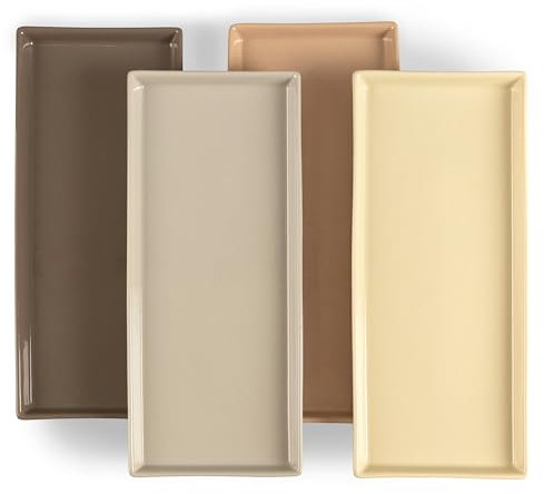 Home Beets Neutral Colored Ceramic Serving Platters (14 x 6 Inch Rectangle Plates) Serving Dishes for Entertaining, Food, Appetizers, Desserts, Cheese Board, Charcuterie, Sushi - Set of 4 Party Trays