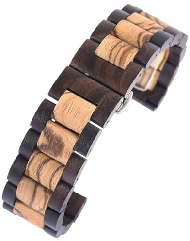 VRKRTVBLB Schnellverschluss-Uhrenarmband aus Holz, 20 mm, 22 mm, Unisex-Armband, Ersatz-Holzarmband(Black brown,20mm)