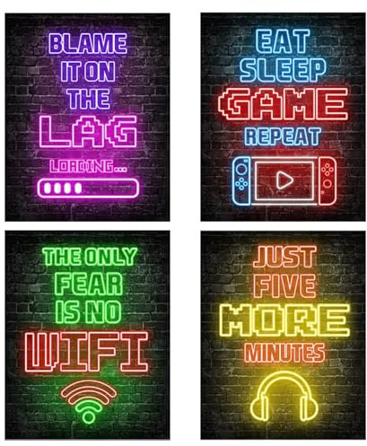 Nhemeylp Gaming Posters Set of 4, Neon Gaming Wallpaper Canvas Painting Prints for Boys Room, Unframed Gamer Wall Art for Kids Bedroom Home Decoration, 8x10 (Pattern C)