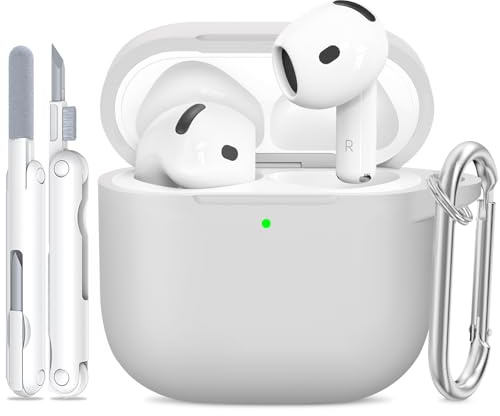 TNSNK für AirPods 4 Hülle, B6-Light Gray | Weiches Silikon, unterstützt kabelloses Laden, with Clean Kit & Keychain, Leicht, Rutschfest, Kratzfest