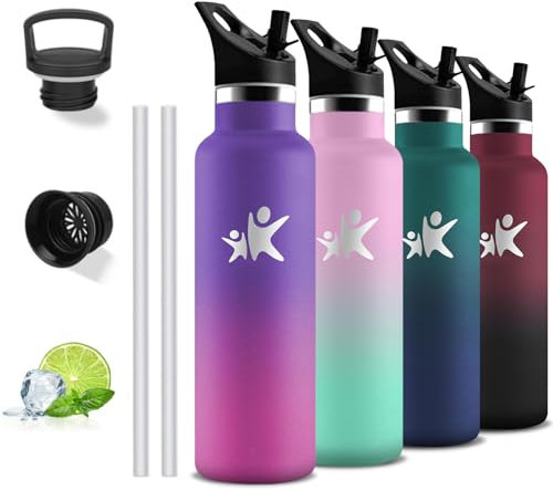 Gourde Isotherme, 750 ml Bouteille Isotherme, Gourde Inox, Anti Fuite, Gourde Paille Adulte, Double Isolation, Gourde Running, 24h Froid & 12h Chaud, Bouteille d'eau pour Voyage, Camping, Randonnée