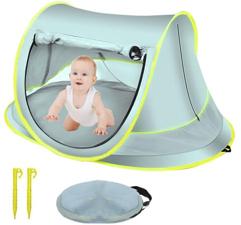 Tente Pop-Up de plage, pare-soleil portable, protection UV UPF 50, pour piscine avec moustiquaire, voyage (bleu cyan, Max)