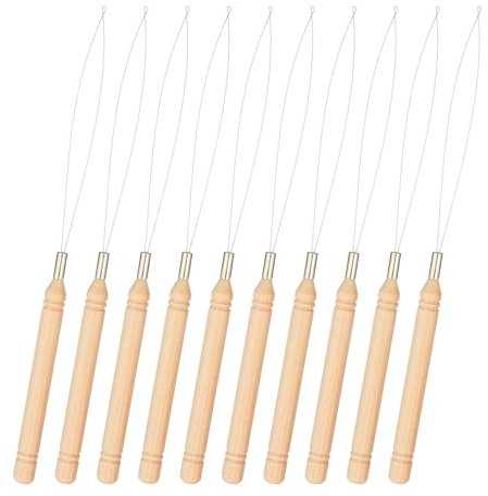 QFGasre 10 Pcs Hair Extension Loops Needle Threader Wire Pulling Hook Tool and Bead Device Tool Micro Link Tool Loops Threader for Silicone Link Rings Beads and Hair or Feathers Extensions