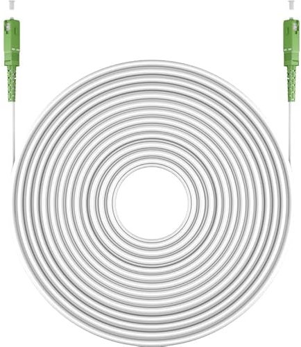 TECHMETA Cavo Fibra ottica, Compatibile con TIM Fibra, Vodafone+Fastweb Fibra, Wind Fibra, Iliad Fibra e Tre Fibra - SC/APC a SC/APC, Connettori Verdi, Cavo Bianco (10 MT)