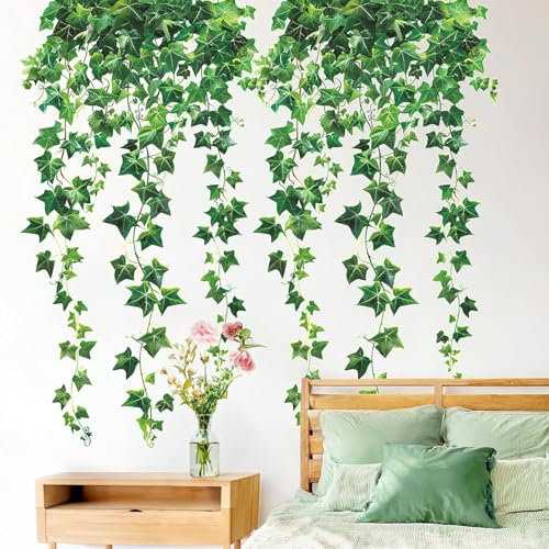 JINJUMEI Pegatinas de Pared Hojas de Hiedra Verde Vinilos Decorativos Plantas de Vid Colgantes para el dormitorio Sala de estar Oficina TV Fondo del sofá