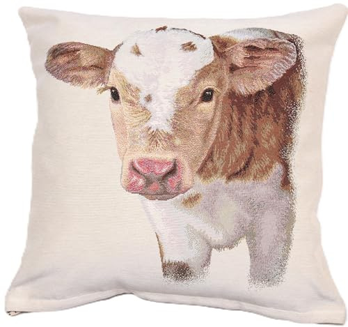 textile idea Kissenhülle 45x45 cm aus Gobelin – Schwarzbunte Kuh | Zierkissenbezug aus Gobelin 45x45 cm mit Motiv „Schwarzbunte Kuh“ – dekorative Sofakissen-Hülle für Wohn- und Schlafzimmer