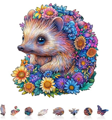 Holzpuzzle Erwachsene und Kinder,Flower Ball Hedgehog Unregelmäßig Einzigartige Wooden Puzzle, Holz Puzzle Erwachsene Mit Geschenkbox Aus Holz (M-170 Stück)
