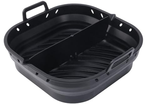 Aboiled Air Fryer Silicone Baking Mold Tray Square Reusable Air Fryer Cooking Accessories Foldable 8.5in Airfryer Baking Tool, Black