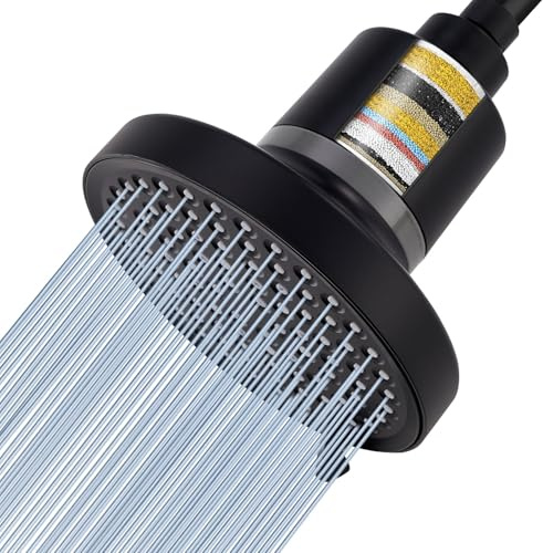 Voolan 20 Stage Filter Shower Head, High Pressure Rain Shower Filtered for Hard Water for Remove Chlorine and Harmful Substances, 8 Spray Settings Bathroom Rainfall Showerhead (6 Inch, Black)