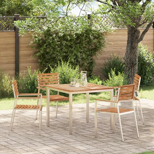 IBUQDDV Esstisch für draußen aus massivem Teakholz 90x90x74.5 cm quadratisch für bis zu 4 Personen mit Stahlgestell und modernem Design für Terrasse Garten Balkon Outdoor-Dining