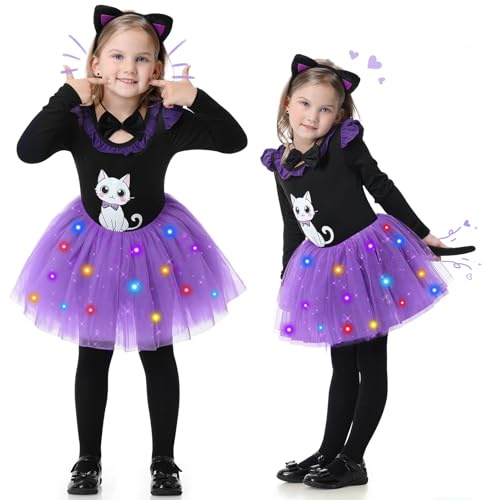 BuzzoXerex Vestito per bambini con gatto nero, vestito con luminoso, adatto per il carnevale spettacoli e regali di compleanno