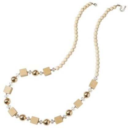 Karma NH11299226 Halskette Holz Natur 98 cm Damen Holzperlen Kette Pulloverkette Damenhalskette modern Geschenk für Frauen (Natur)