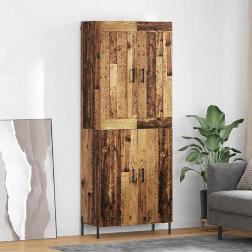 HETFTJN Highboard Altholz, 69.5×34×180 cm, 4 Türen, Holz-Metall, Sideboard für Wohnzimmer Küche Flur Schlafzimmer