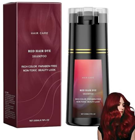 Färbeshampoo 200ml, DIY Frisurfarbe, leuchtend & langanhaltend farbgebend, sanft nährend, glättet & pflegt glänzendes Haar (Rot)