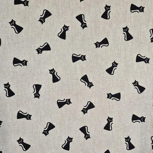 Meterware Katzen Stoff – natur schwarz Blickdicht & formstabil – Katzenmotiv Stoff für Vorhänge, Kissen, Taschen, Tischdecken, Beutel & DIY – Werthers Stoffe zum nähen