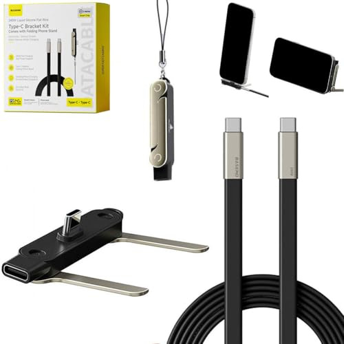 Cikiki 240w Stand Data Cable,2026 New Invisible Holder Charger Cable with Built-in Phone Stand,4.9ft USB-C to USB-C,Type C to Type C Fast Charging for Smartphones Tablets Phone