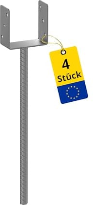DMX U Pfostenträger 90x90 Anker zum Einbetonieren - Pfostenanker 4er Set | U profil - Pfostenträger zum einbetonieren - Stützenfuß für Zaunpfosten - Holzpfosten - Anker - Terrasse, - Carport Pavillon