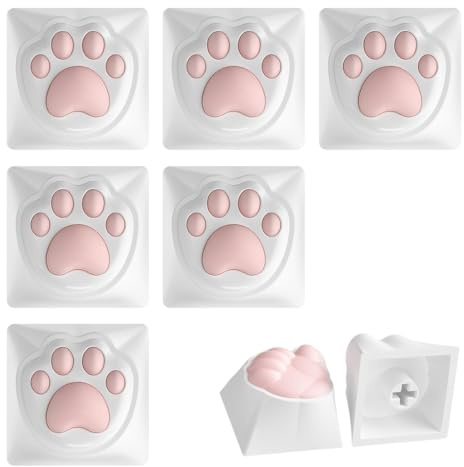 GXGM Lot de 6 keycaps patte de chat blanches, touches pour clavier mecanique, keycaps kawaii pour gaming setup blanc, custom keyboard, desk aesthetic et cadeau gamer