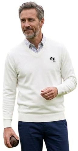 STAR FASHION Men’s Bowling Jumper Golf Sweater Ribbed V Neck Pullover Sportswear Top with Bowl Logo S-5XL