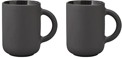 Stelton Becher Theo - Trinkbecher für Kaffee, Tee & heiße Schokolade - Steinzeug, gusseiserne Außenseite, glasierte Innenseite - 2 Stück - Schwarz