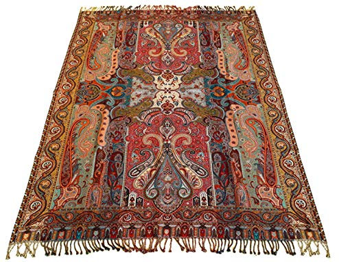 Lorenzo Cana Luxus Wolldecke Jacquard gewebt aus Baumwolle mit feinster Wolle vom Merino - Lamm Bunt Mehrfarbig Paisley Wohndecke Decke Wolle Sofadecke Kuscheldecke Plaid 130 cm x 180 cm 96250