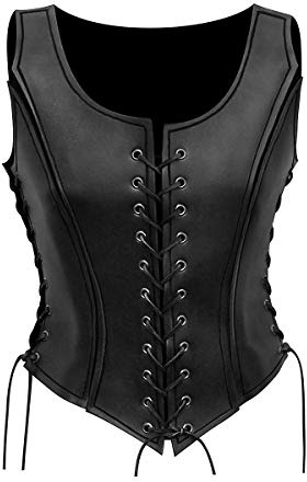 Andracor - Frauen Lederrüstung Rüstmieder aus echtem Leder - Corsage mit Trägern für LARP, Mittelalter, Steampunk, Gothic - Schwarz/Braun/Rot/Grün XS-XXL