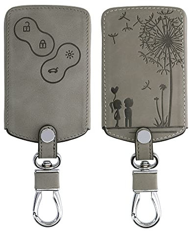 kwmobile Autoschlüssel Hülle kompatibel mit Renault 4-Tasten Autoschlüssel Karte (nur Keyless Go) - Kunstleder Schutzhülle Schlüsselhülle Cover Pusteblume Love Grau