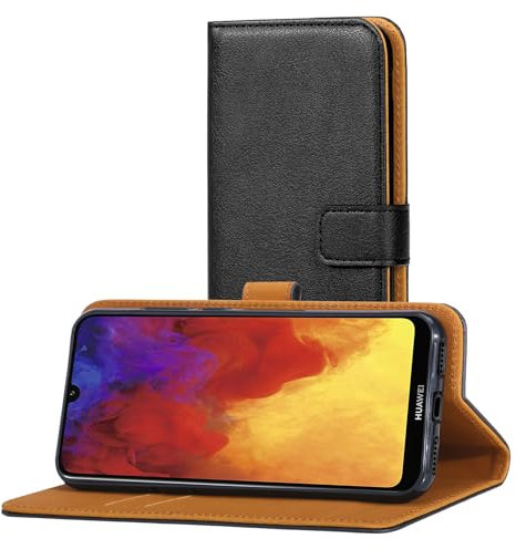 AICEK Cover Compatible Huawei Y6 2019, Portafoglio Custodia per Huawei Y6 2019 Case di Pelle Flip Cover Nero (6.09 Pollici)