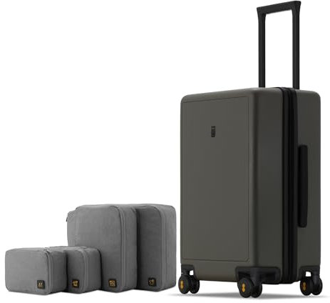 LEVEL8 Koffer Trolley Handgepäck mit Organizer Set 4-teilig, Leicht 100% PC TSA Zahlenschloss 8 Spinner Rollen Hartschalen Reisekoffer Rollkoffer Elegance Matte Design 20 Zoll (54,5CM,40L,Oliv Grün)
