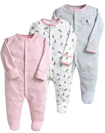 Minizone Baby Cotton Pyjama Set 3PCS Unisex Onesie Long Sleeve Overalls Cotton Romper, 3-6 Months, Grey2