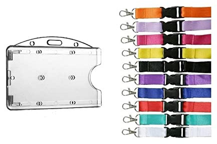 Waizmann.IDeaS 1x Ausweisset Ausweis Set - Umhängeband BLAU Schlüsselband Lanyard 20mm Steckverschluss + Kartenhalter Kartenhülle horizontal Daumeneingriff