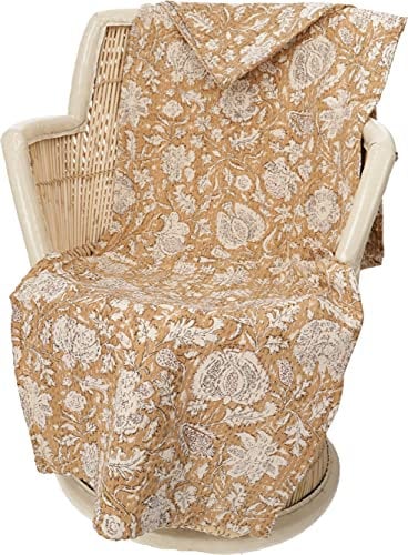 GURU SHOP Quilt, Steppdecke, Tagesdecke Bettüberwurf, Besticktes Tuch, Indischer Bettüberwurf, Tagesdecke - Muster 38, Gelb, Baumwolle, 225x275x0,3 cm, Steppdecken & Quilts