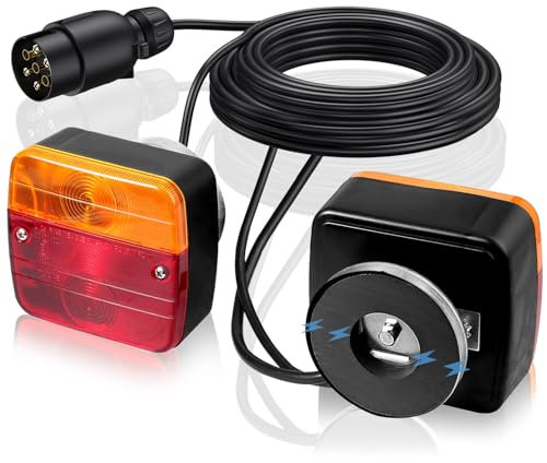 eSynic Magnetic Trailer Light Professional 2pcs 12v Magnetic Tail Light Set Waterproof Trailer Rear Lights Set E-Mark With 7.5 m Cable Working as Indicator Lights Tail Rear Light for Camper Van Truck