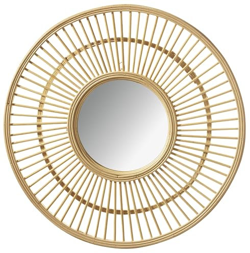 Kobolo Wandspiegel LINA - Stilvoller Spiegel mit Rahmen aus natürlichem Rattan - Natürlicher Boho-Look - Dekorativer Spiegel für Wohnzimmer, Schlafzimmer, Flur & Bad - Rund, Handgefertigt, Braun