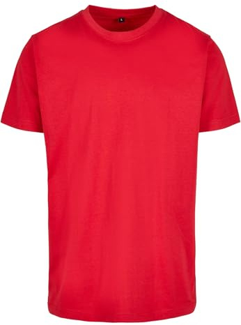 Build Your Brand Herren T-Shirt Round Neck, Männer Basic T-Shirt mit Rundhalsausschnit, Regular Fit, Baumwolle, Cityred, 5XL