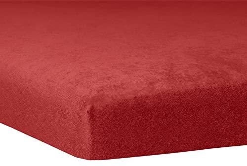TRAUMSCHLAF weiches, elastisches Flausch Biber Boxspring Topper Spannbettlaken mit Rundumgummi, Größen 180x200 cm - 200x200 cm, Karmin