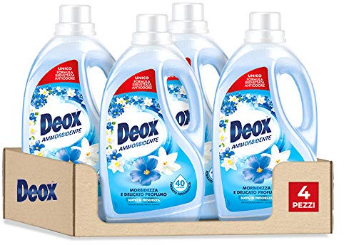 Deox - Ammorbidente Lavatrice, 160 Lavaggi, Capi Morbidi e Profumati, con Tecnologia Antiodore, Fragranza Soffio di Freschezza, 2000ml x 4 Confezioni