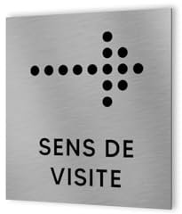 DECOHO - Pictogramme flèche directionnelle format 20 cm x 20 cm en Dibond Aluminium brossé - Sens de visite flèche modèle Dot - Argent