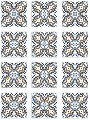 Panorama Adesivi per Piastrelle in Vinile PVC Set di 48 Piastrelle di 15x15 cm Idraulico Orientale Blu - per Cucina e Bagno - Stikers per Pareti - Mattonelle Adesive