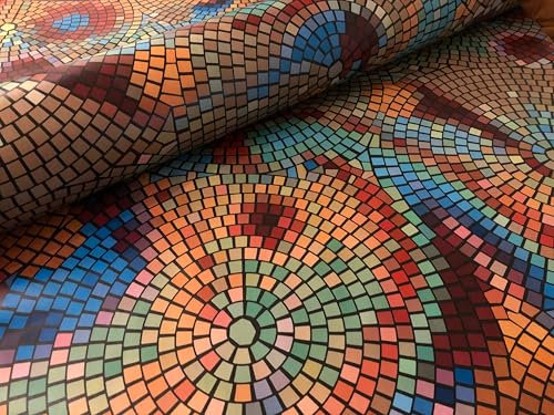 Mambo Design PVC Tischdecke Mosaik Wachstuch · Breite & Länge wählbar · abwaschbar · Fliesen bunt blau rot grün gelb, Größe:120 x 200 cm